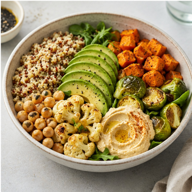 Bowl mit Bulgur, Pute und Gemüse