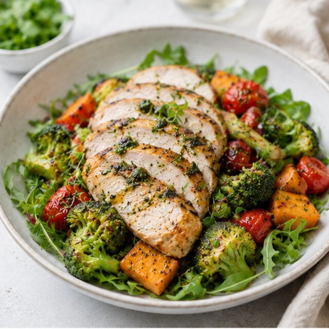 Chicken breast with buckwheat and vegetable salad