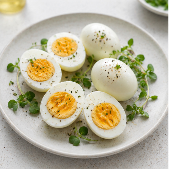 Huevos escalfados con lentejas, aguacate y hierbas frescas