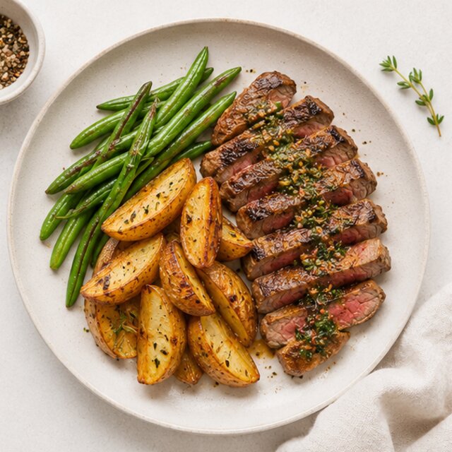 Carne bovina com lentilha e legumes refogados