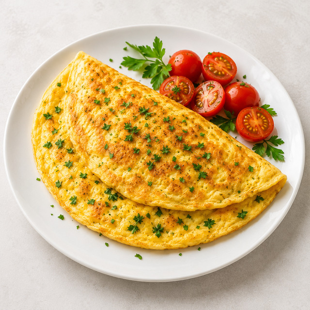 Omelet with mushrooms and rye bread