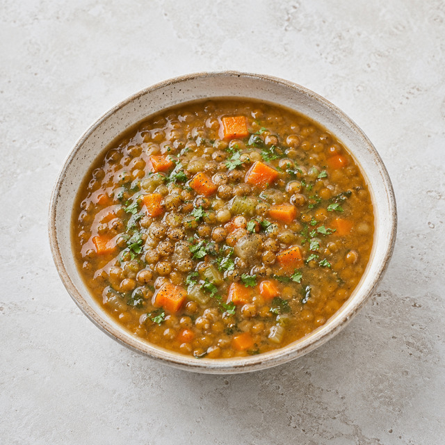 Linsensuppe mit Kräutern und Vollkornbrot